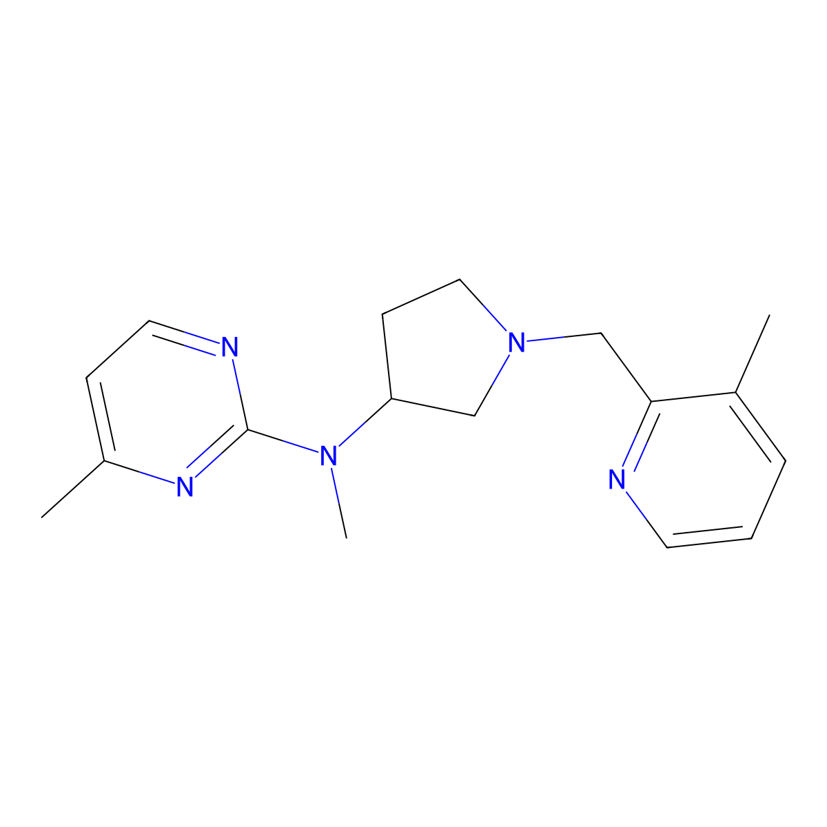 N,4-dimethyl-N-{1-[(3-methylpyridin-2-yl)methyl]pyrrolidin-3-yl}pyrimidin-2-amine molecular structure, CAS 3030766-44-7