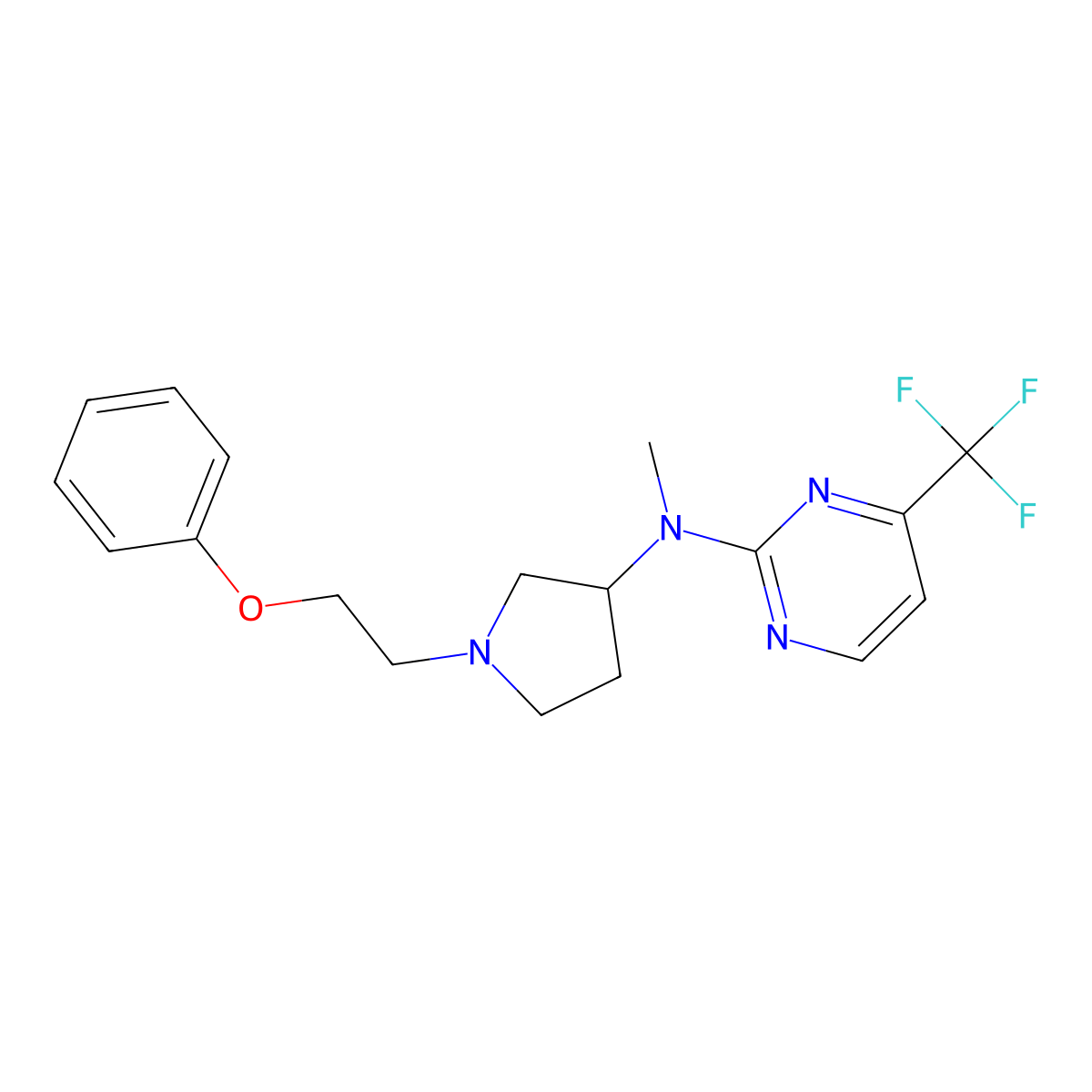 N-methyl-N-[1-(2-phenoxyethyl)pyrrolidin-3-yl]-4-(trifluoromethyl)pyrimidin-2-amine molecular structure, CAS 3030766-74-3