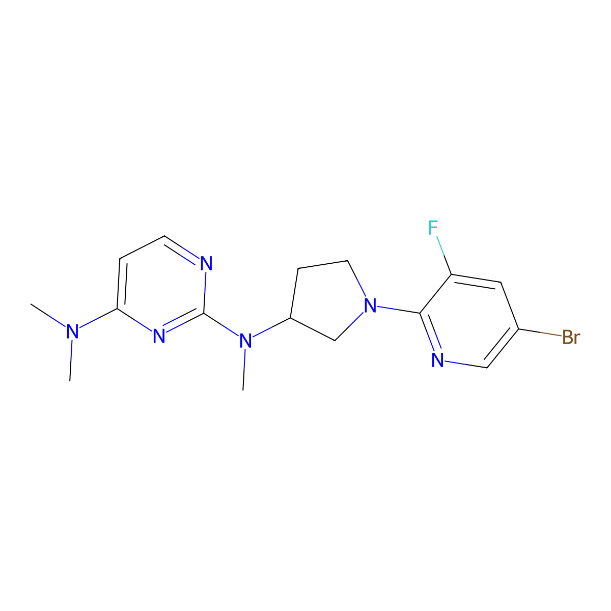 N2-[1-(5-bromo-3-fluoropyridin-2-yl)pyrrolidin-3-yl]-N2,N4,N4-trimethylpyrimidine-2,4-diamine molecular structure, CAS 3030766-77-6