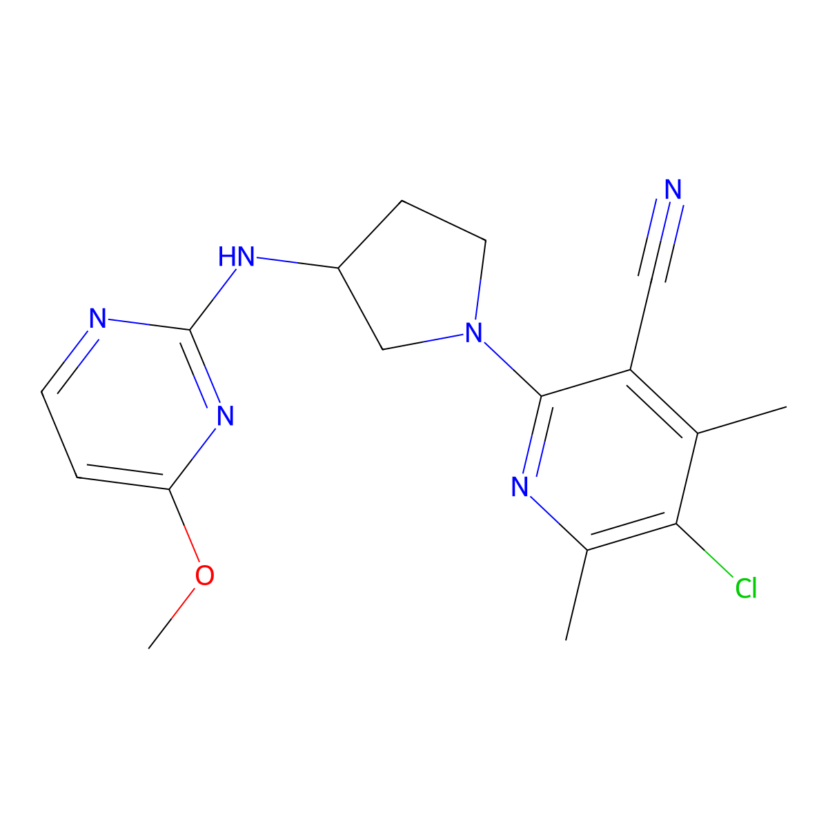 5-Chloro-2-{3-[(4-methoxypyrimidin-2-yl)amino]pyrrolidin-1-yl}-4,6-dimethylpyridine-3-carbonitrile molecular structure, CAS 3030766-81-2