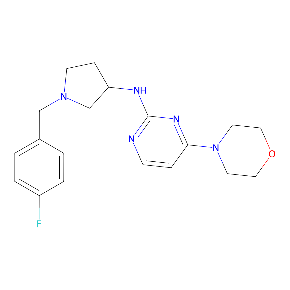 N-{1-[(4-fluorophenyl)methyl]pyrrolidin-3-yl}-4-(morpholin-4-yl)pyrimidin-2-amine molecular structure, CAS 3030766-84-5