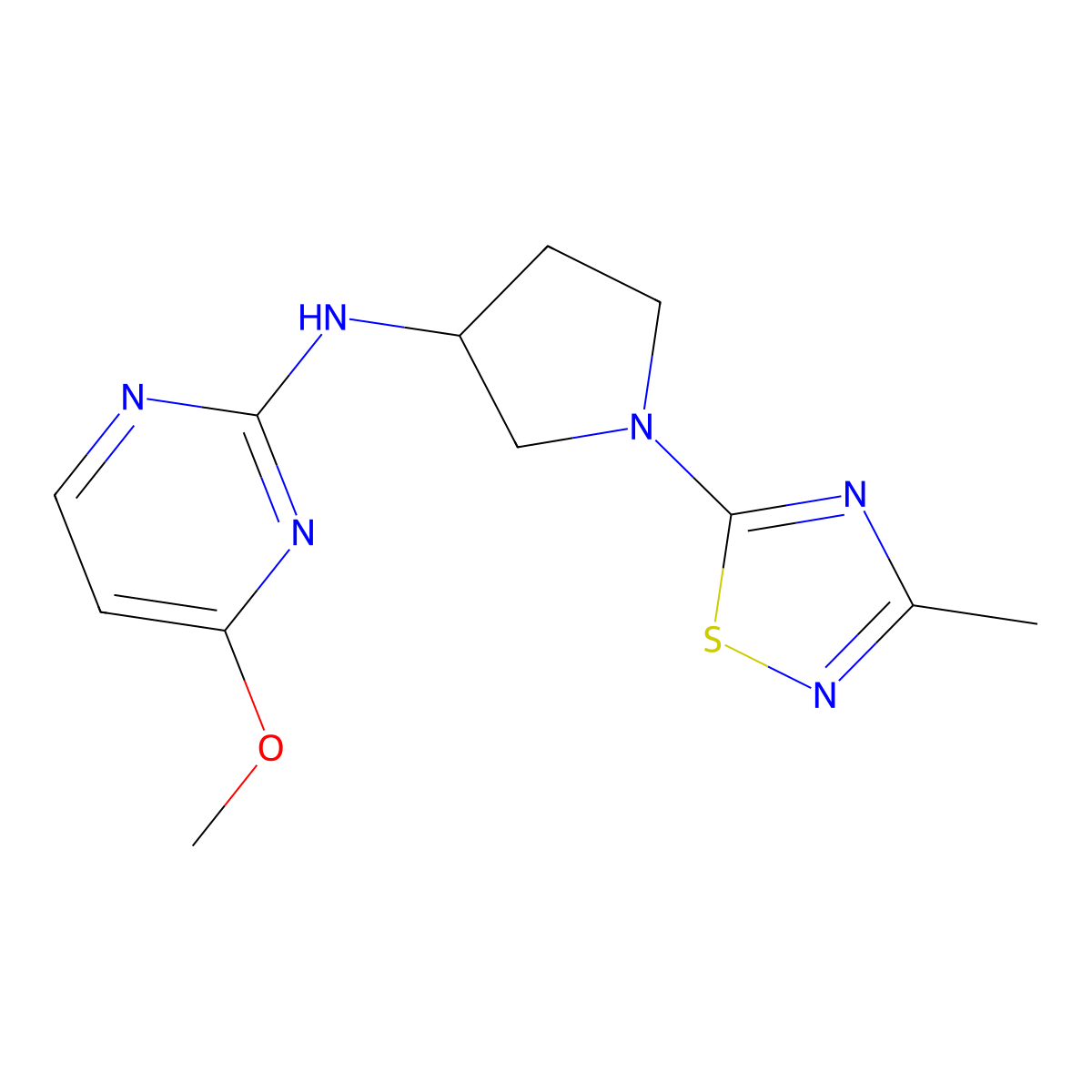 4-methoxy-N-[1-(3-methyl-1,2,4-thiadiazol-5-yl)pyrrolidin-3-yl]pyrimidin-2-amine molecular structure, CAS 3030766-91-4