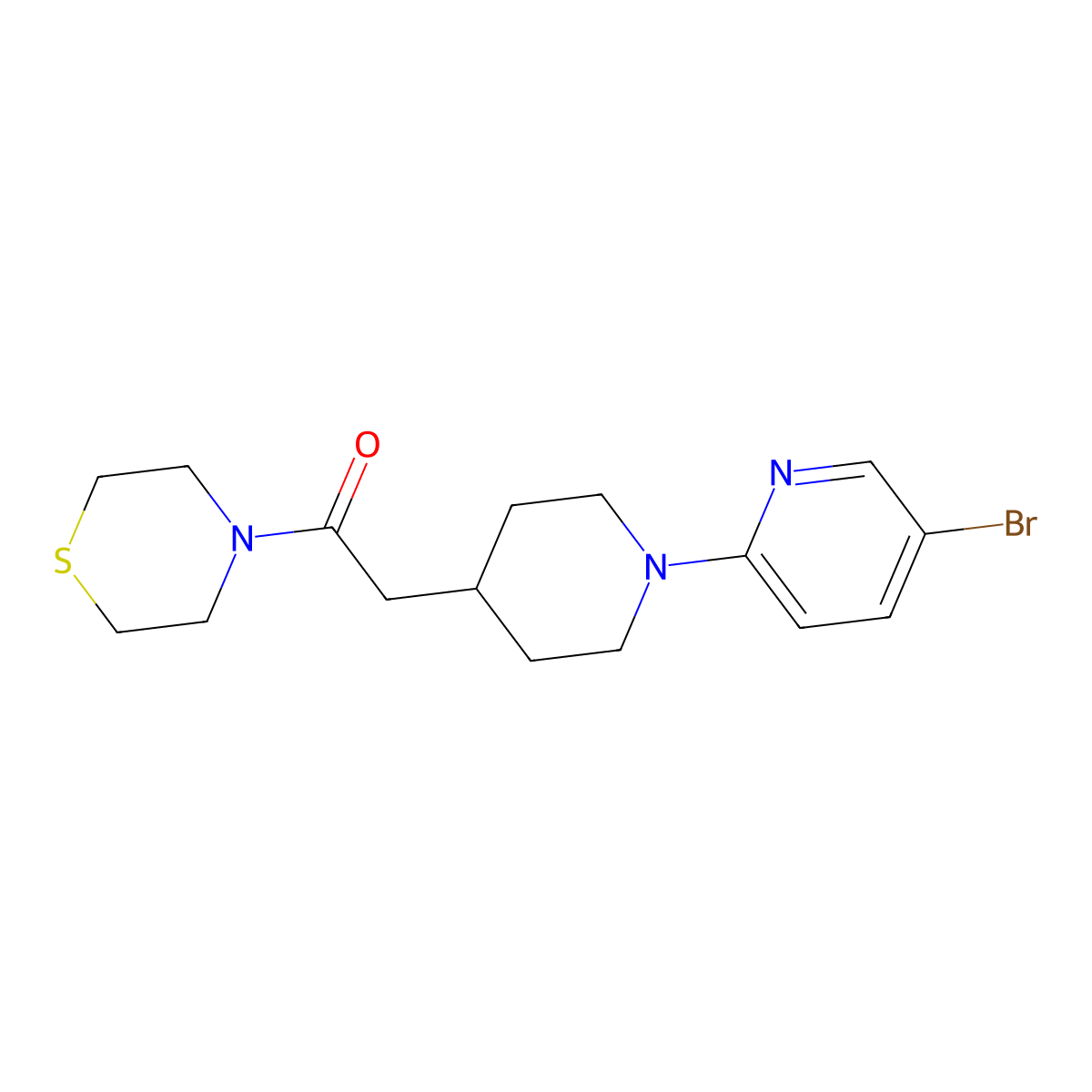 2-[1-(5-Bromopyridin-2-yl)piperidin-4-yl]-1-(thiomorpholin-4-yl)ethan-1-one molecular structure, CAS 3030767-10-0