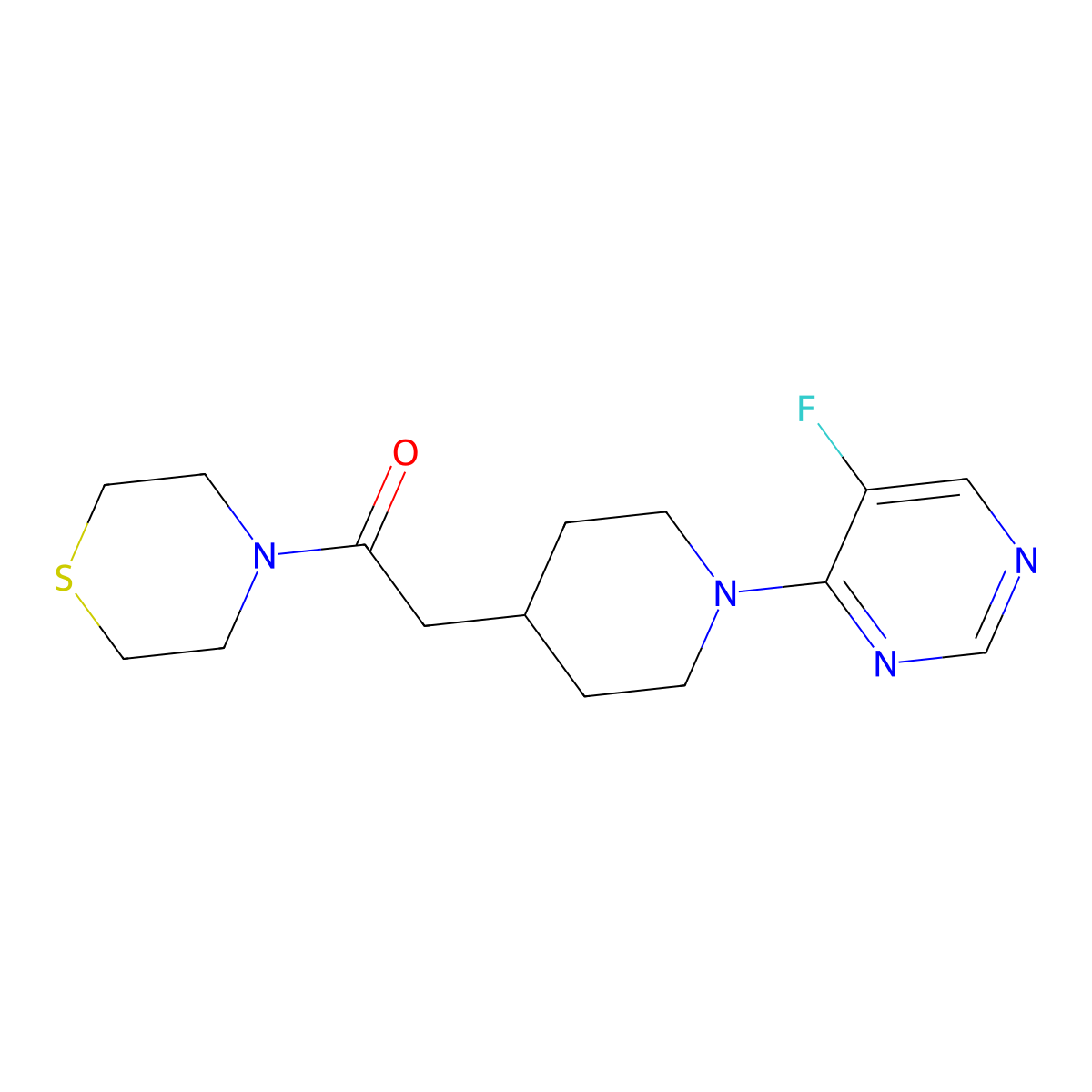 2-[1-(5-Fluoropyrimidin-4-yl)piperidin-4-yl]-1-thiomorpholin-4-ylethanone molecular structure, CAS 3030767-60-0
