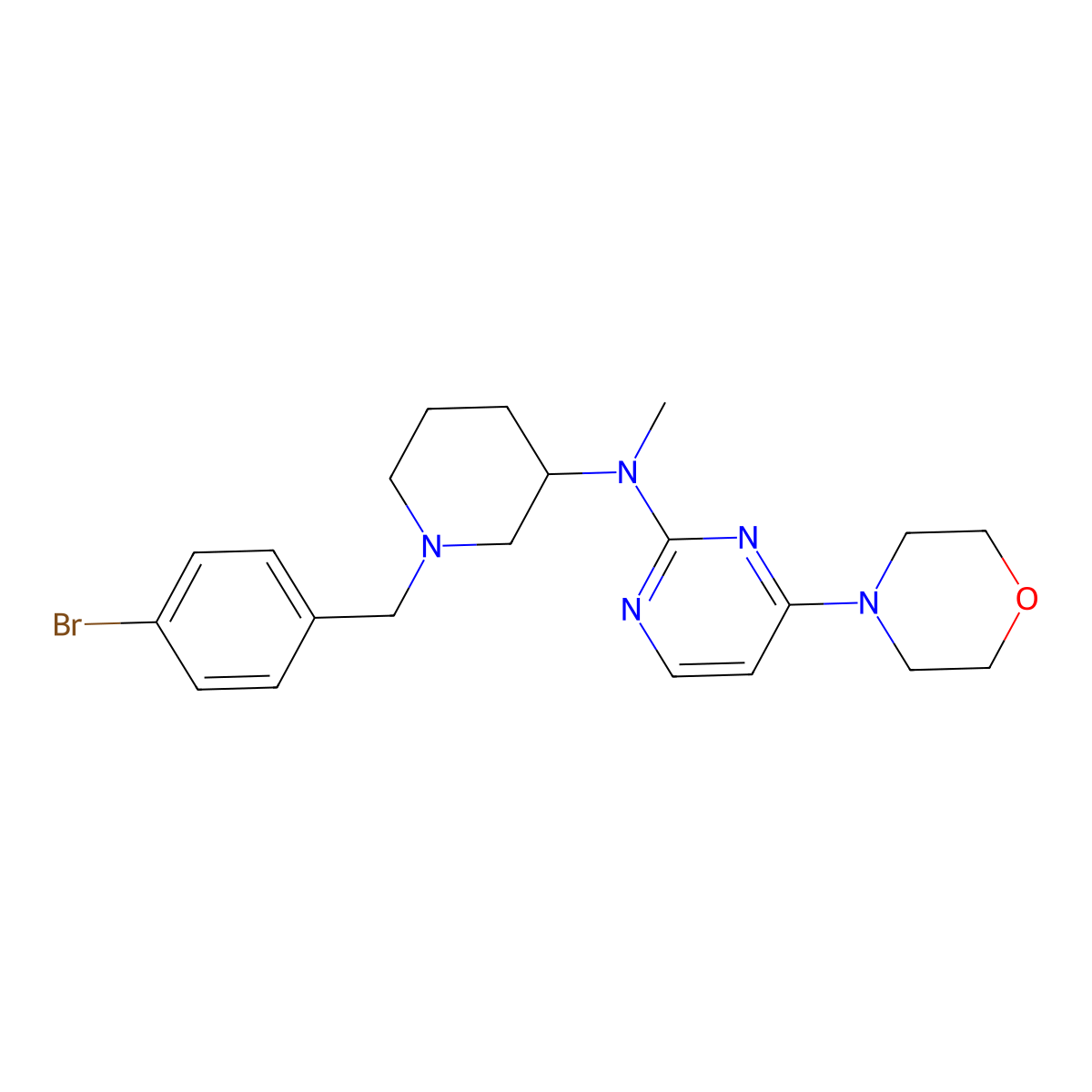 N-{1-[(4-bromophenyl)methyl]piperidin-3-yl}-N-methyl-4-(morpholin-4-yl)pyrimidin-2-amine molecular structure, CAS 3030767-90-6