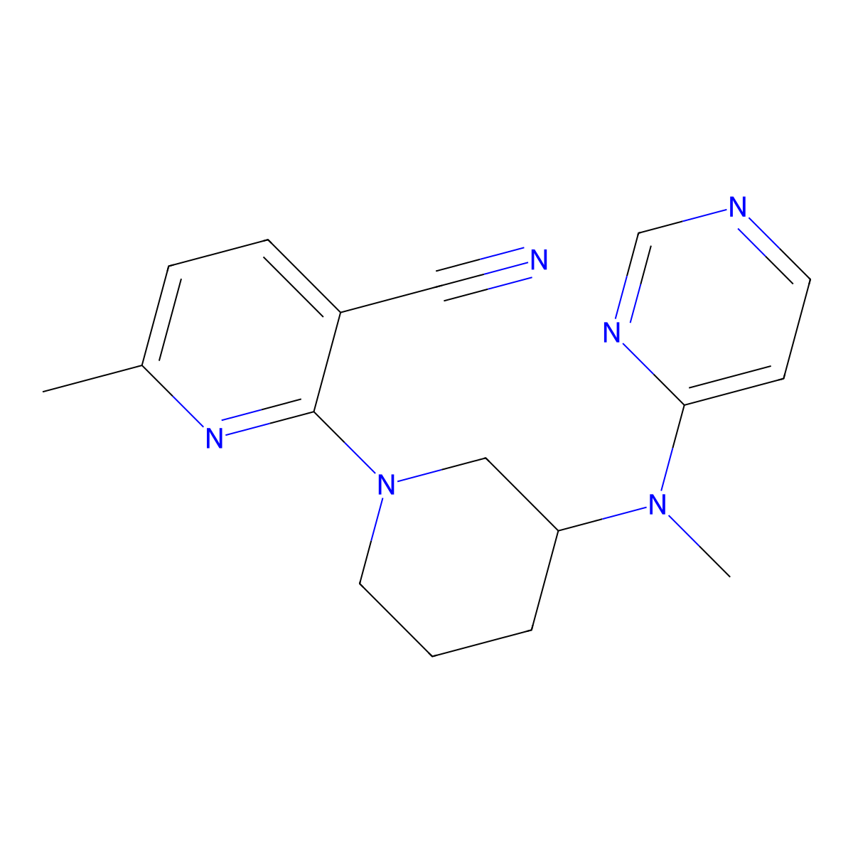 6-Methyl-2-{3-[methyl(pyrimidin-4-yl)amino]piperidin-1-yl}pyridine-3-carbonitrile molecular structure, CAS 3030767-96-2