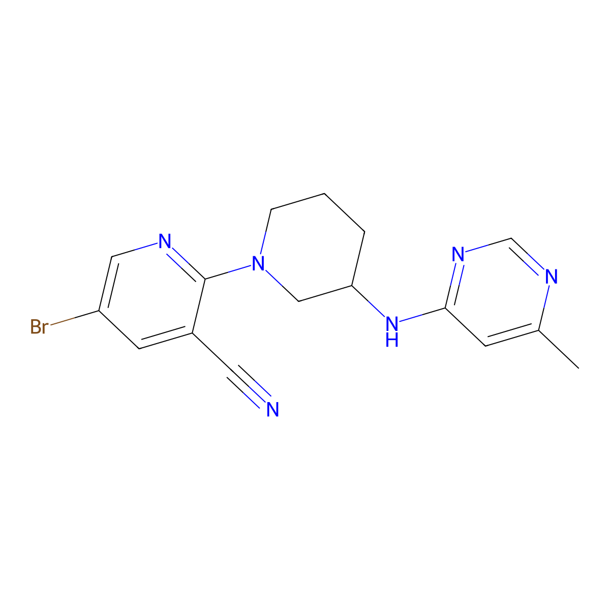 5-Bromo-2-{3-[(6-methylpyrimidin-4-yl)amino]piperidin-1-yl}pyridine-3-carbonitrile molecular structure, CAS 3030768-05-6