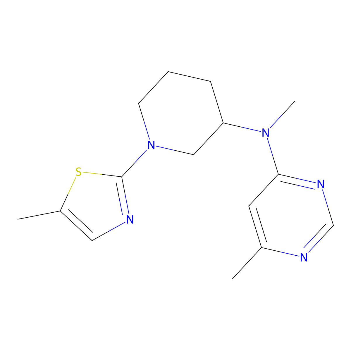 N,6-dimethyl-N-[1-(5-methyl-1,3-thiazol-2-yl)piperidin-3-yl]pyrimidin-4-amine molecular structure, CAS 3030768-11-4