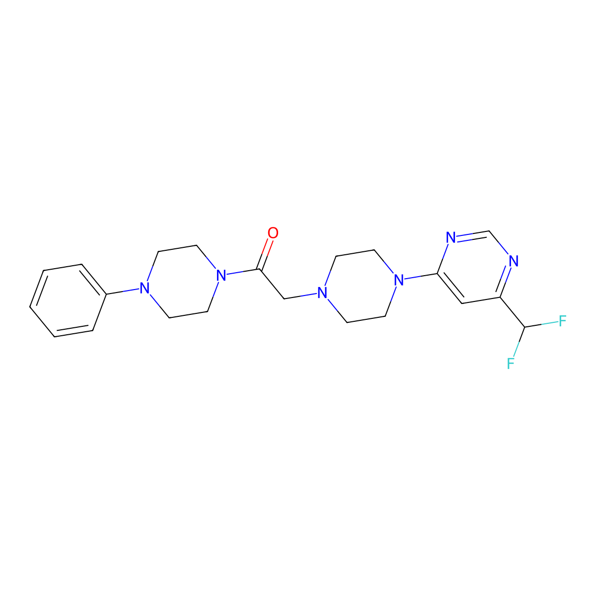2-{4-[6-(Difluoromethyl)pyrimidin-4-yl]piperazin-1-yl}-1-(4-phenylpiperazin-1-yl)ethan-1-one molecular structure, CAS 3030768-30-7