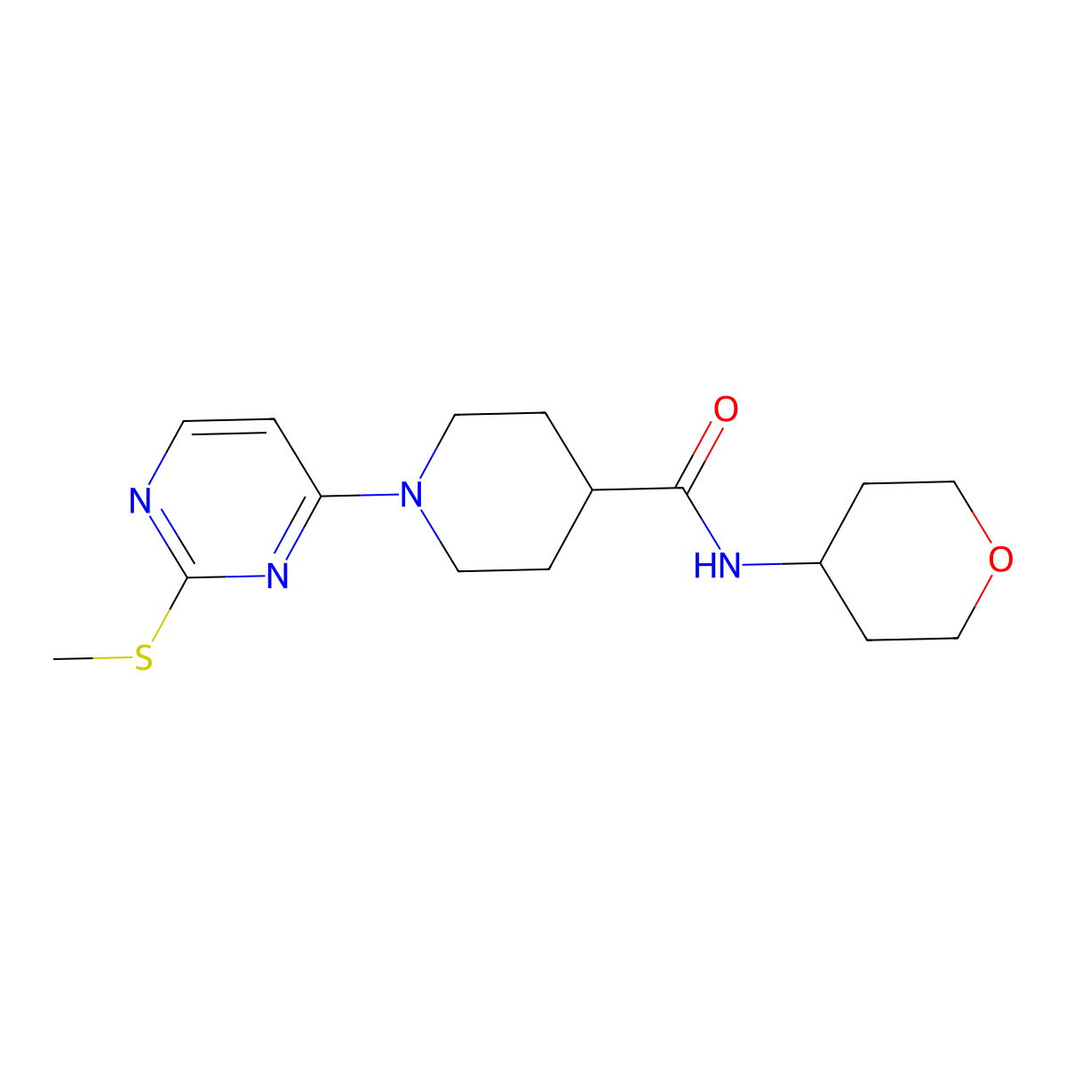 1-[2-(methylsulfanyl)pyrimidin-4-yl]-N-(oxan-4-yl)piperidine-4-carboxamide molecular structure, CAS 3030768-45-4