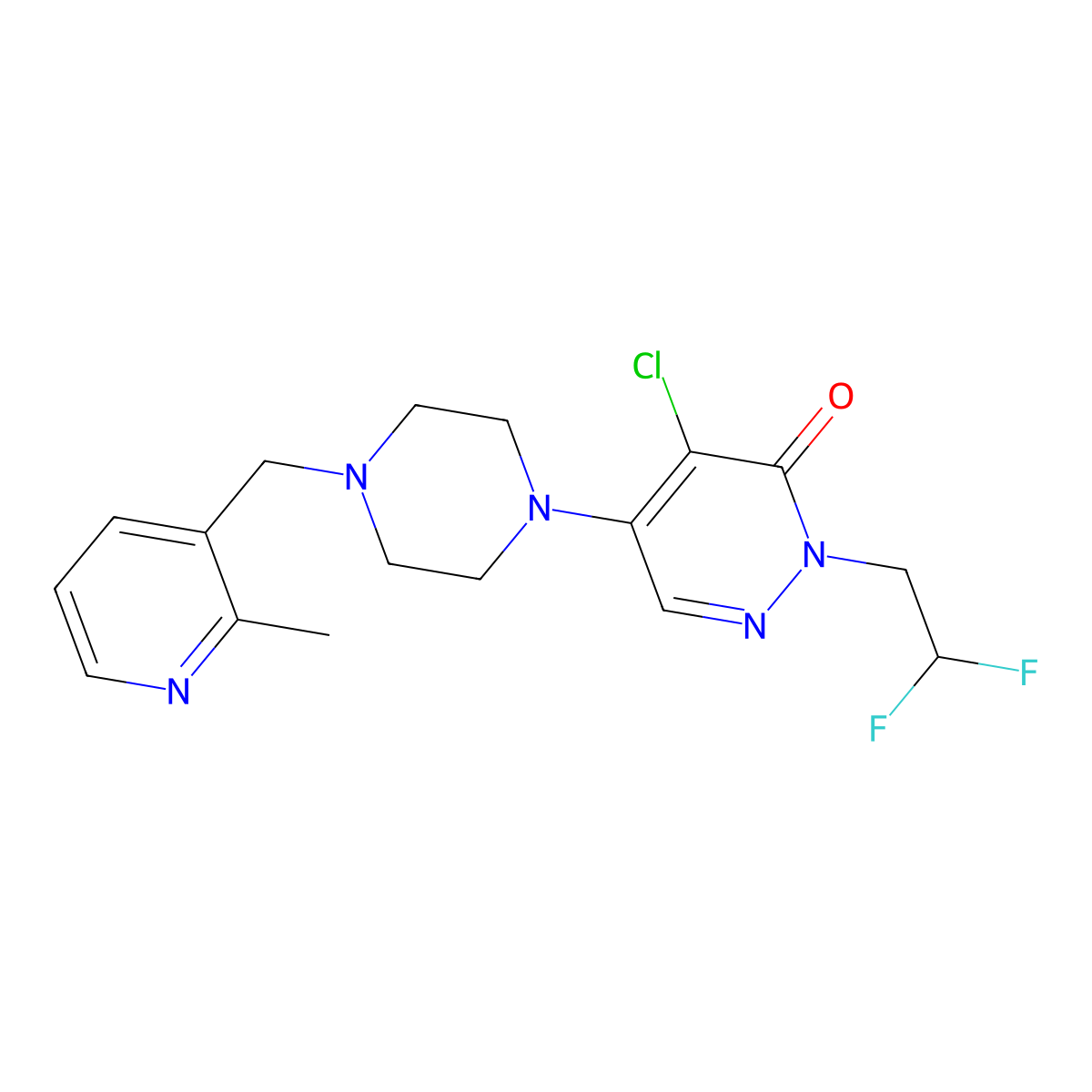4-Chloro-2-(2,2-difluoroethyl)-5-[4-[(2-methyl-3-pyridinyl)methyl]piperazin-1-yl]pyridazin-3-one molecular structure, CAS 3030768-55-6