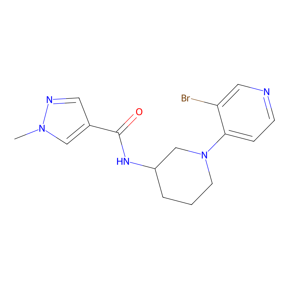 N-[1-(3-bromopyridin-4-yl)piperidin-3-yl]-1-methyl-1H-pyrazole-4-carboxamide molecular structure, CAS 3030768-61-4