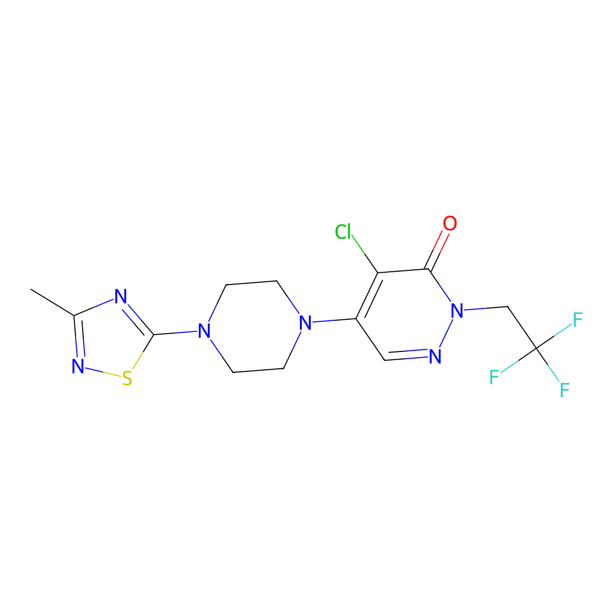 4-Chloro-5-[4-(3-methyl-1,2,4-thiadiazol-5-yl)piperazin-1-yl]-2-(2,2,2-trifluoroethyl)-2,3-dihydropyridazin-3-one molecular structure, CAS 3030768-63-6