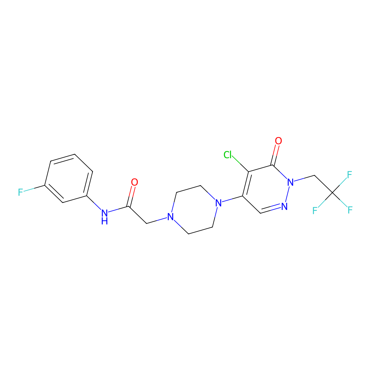 2-{4-[5-chloro-6-oxo-1-(2,2,2-trifluoroethyl)-1,6-dihydropyridazin-4-yl]piperazin-1-yl}-N-(3-fluorophenyl)acetamide molecular structure, CAS 3030768-73-8