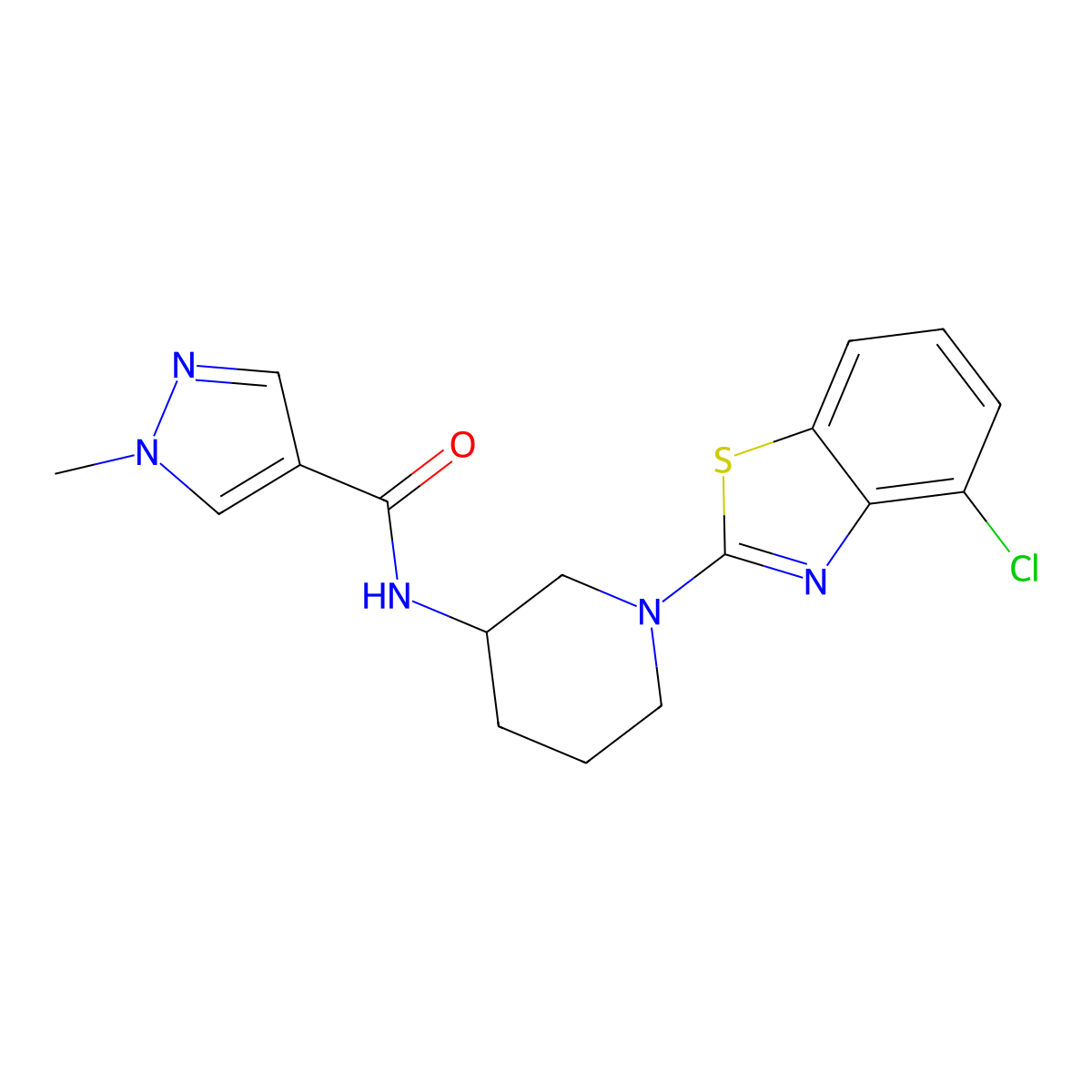 N-[1-(4-chloro-1,3-benzothiazol-2-yl)piperidin-3-yl]-1-methyl-1H-pyrazole-4-carboxamide molecular structure, CAS 3030768-75-0
