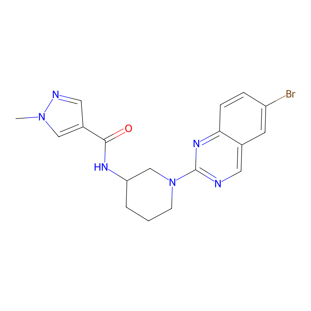 N-[1-(6-bromoquinazolin-2-yl)piperidin-3-yl]-1-methyl-1H-pyrazole-4-carboxamide molecular structure, CAS 3030768-90-9