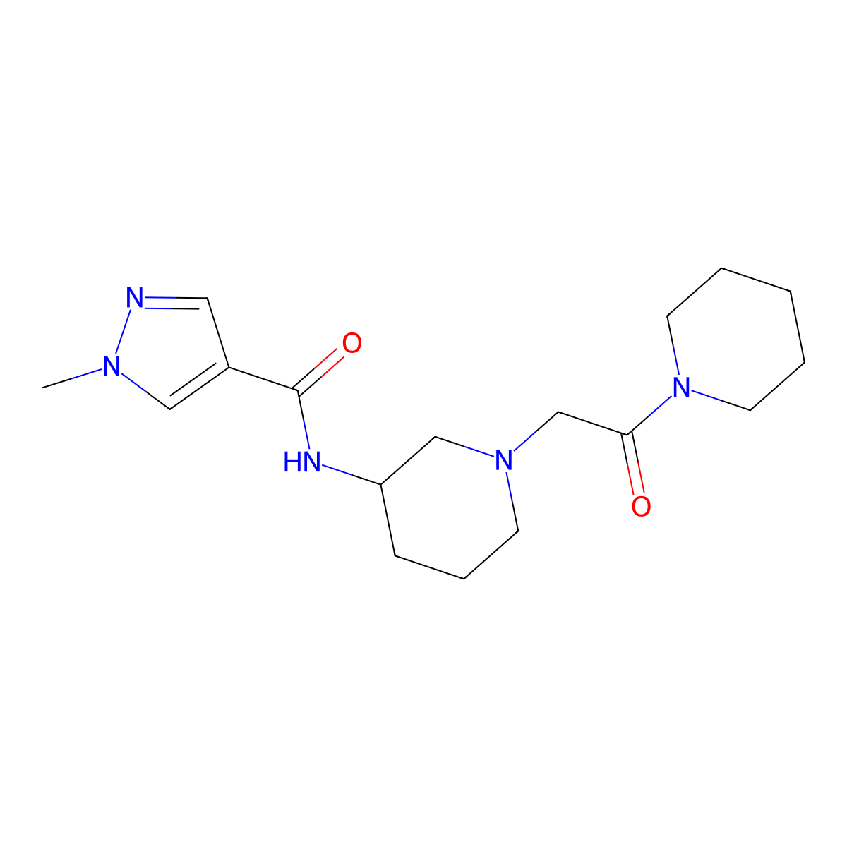 1-methyl-N-{1-[2-oxo-2-(piperidin-1-yl)ethyl]piperidin-3-yl}-1H-pyrazole-4-carboxamide molecular structure, CAS 3030768-92-1