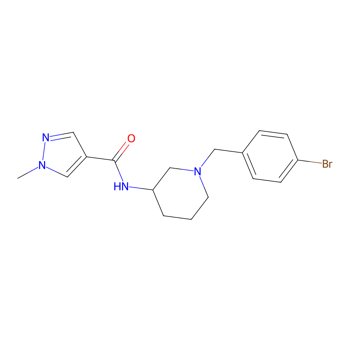 N-{1-[(4-bromophenyl)methyl]piperidin-3-yl}-1-methyl-1H-pyrazole-4-carboxamide molecular structure, CAS 3030769-00-4