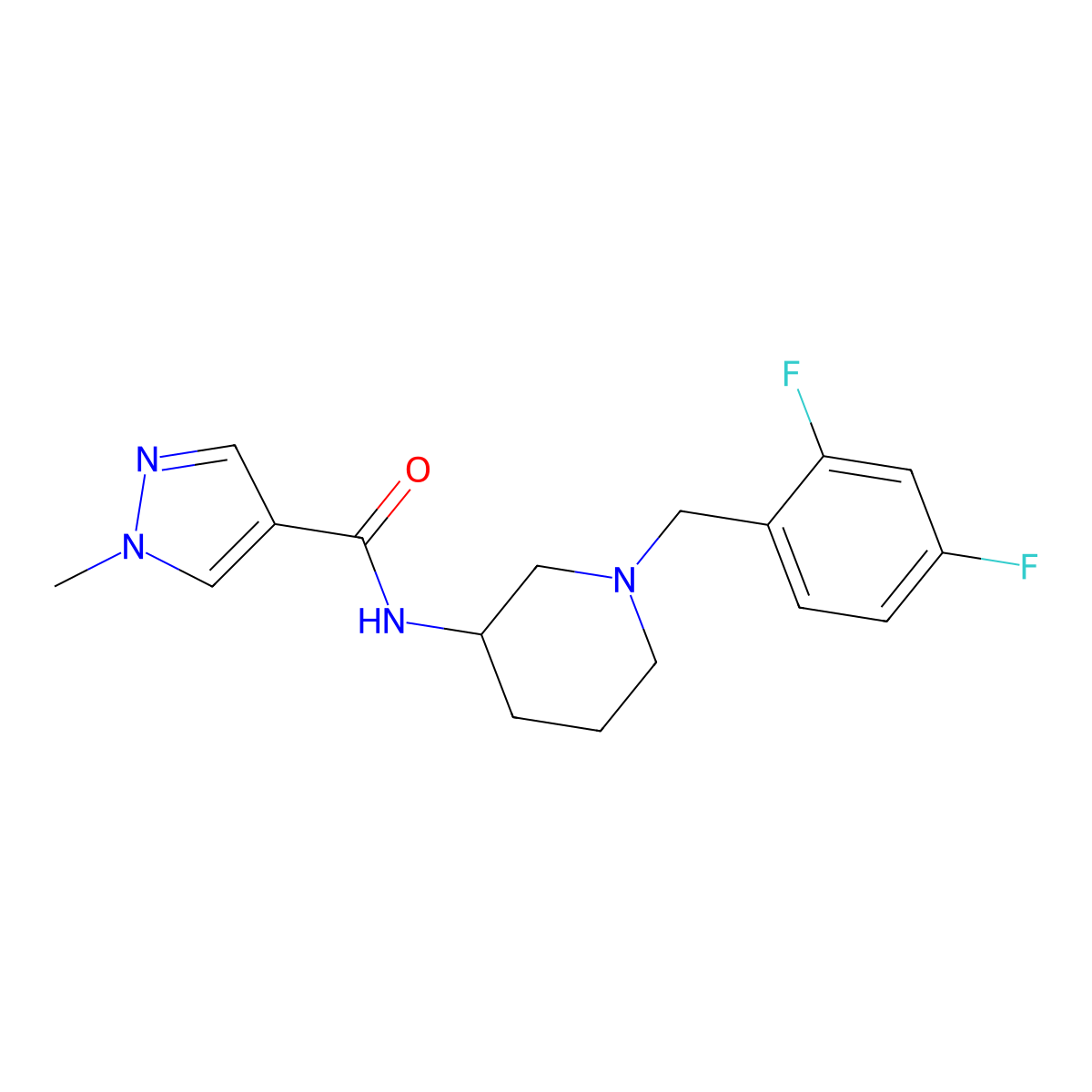 N-{1-[(2,4-difluorophenyl)methyl]piperidin-3-yl}-1-methyl-1H-pyrazole-4-carboxamide molecular structure, CAS 3030769-04-8
