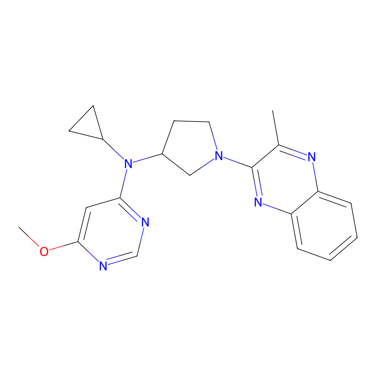 N-cyclopropyl-6-methoxy-N-[1-(3-methylquinoxalin-2-yl)pyrrolidin-3-yl]pyrimidin-4-amine molecular structure, CAS 3030777-28-4
