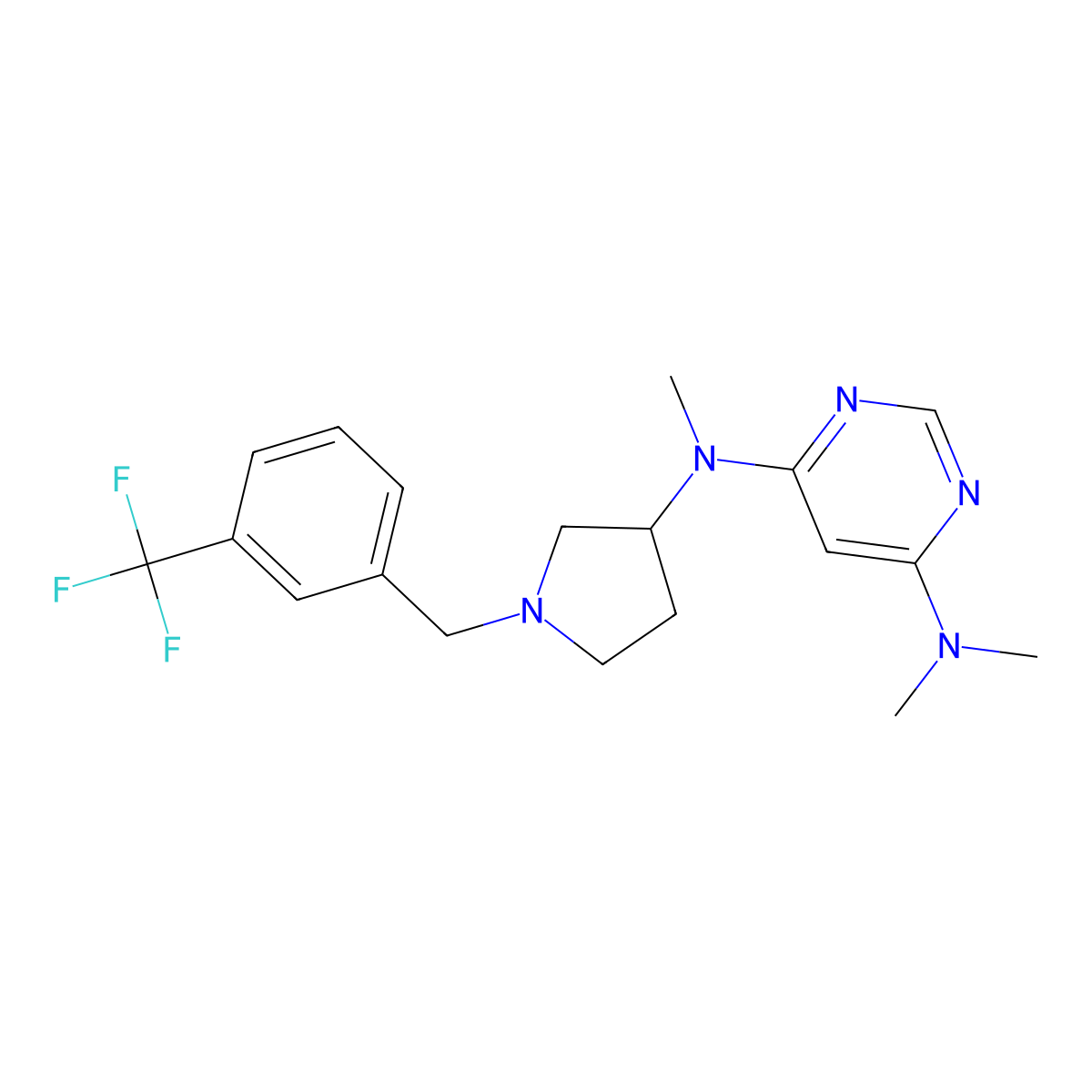 4-N,6-N,6-N-trimethyl-4-N-[1-[[3-(trifluoromethyl)phenyl]methyl]pyrrolidin-3-yl]pyrimidine-4,6-diamine molecular structure, CAS 3030777-34-2