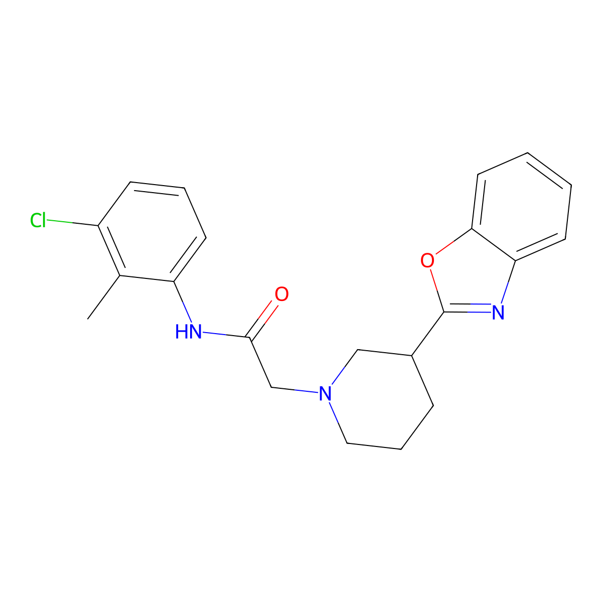 2-[3-(1,3-benzoxazol-2-yl)piperidin-1-yl]-N-(3-chloro-2-methylphenyl)acetamide molecular structure, CAS 3030777-38-6