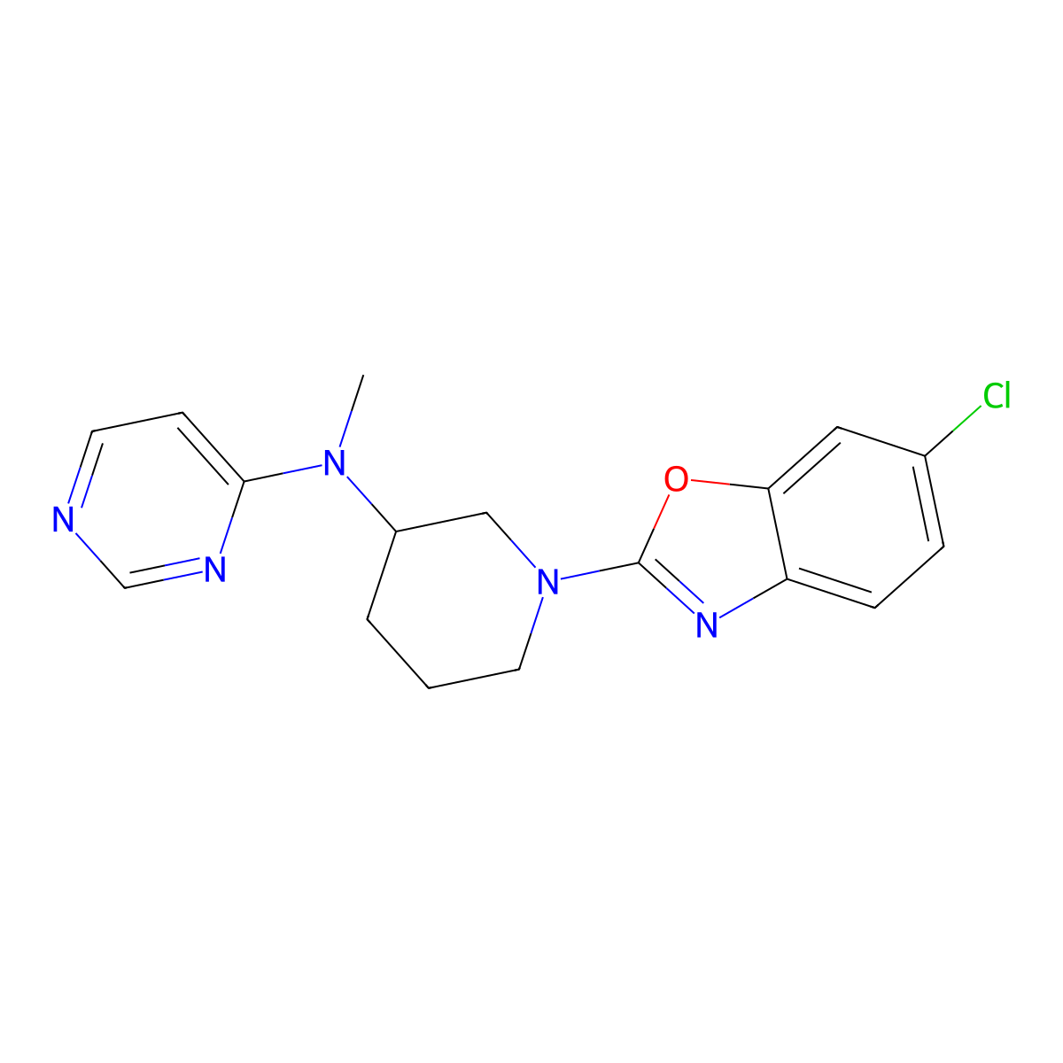 N-[1-(6-chloro-1,3-benzoxazol-2-yl)piperidin-3-yl]-N-methylpyrimidin-4-amine molecular structure, CAS 3030777-60-4