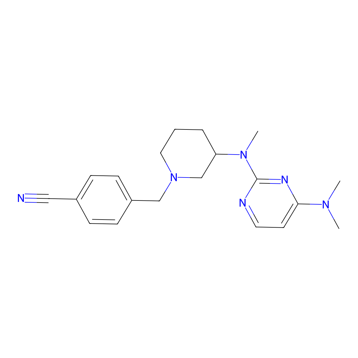 4-[(3-{[4-(Dimethylamino)pyrimidin-2-yl](methyl)amino}piperidin-1-yl)methyl]benzonitrile molecular structure, CAS 3030777-62-6