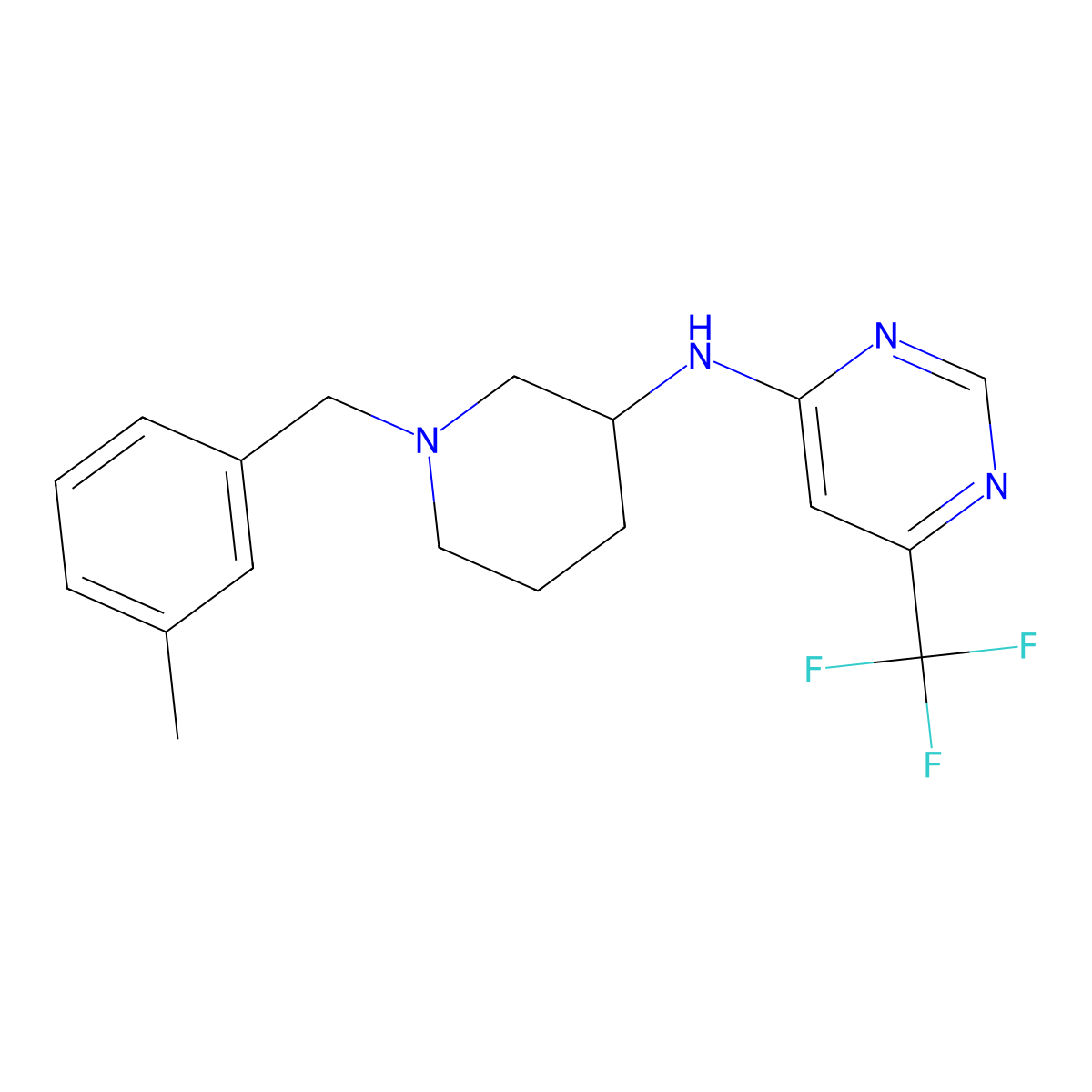 N-{1-[(3-methylphenyl)methyl]piperidin-3-yl}-6-(trifluoromethyl)pyrimidin-4-amine molecular structure, CAS 3030777-70-6