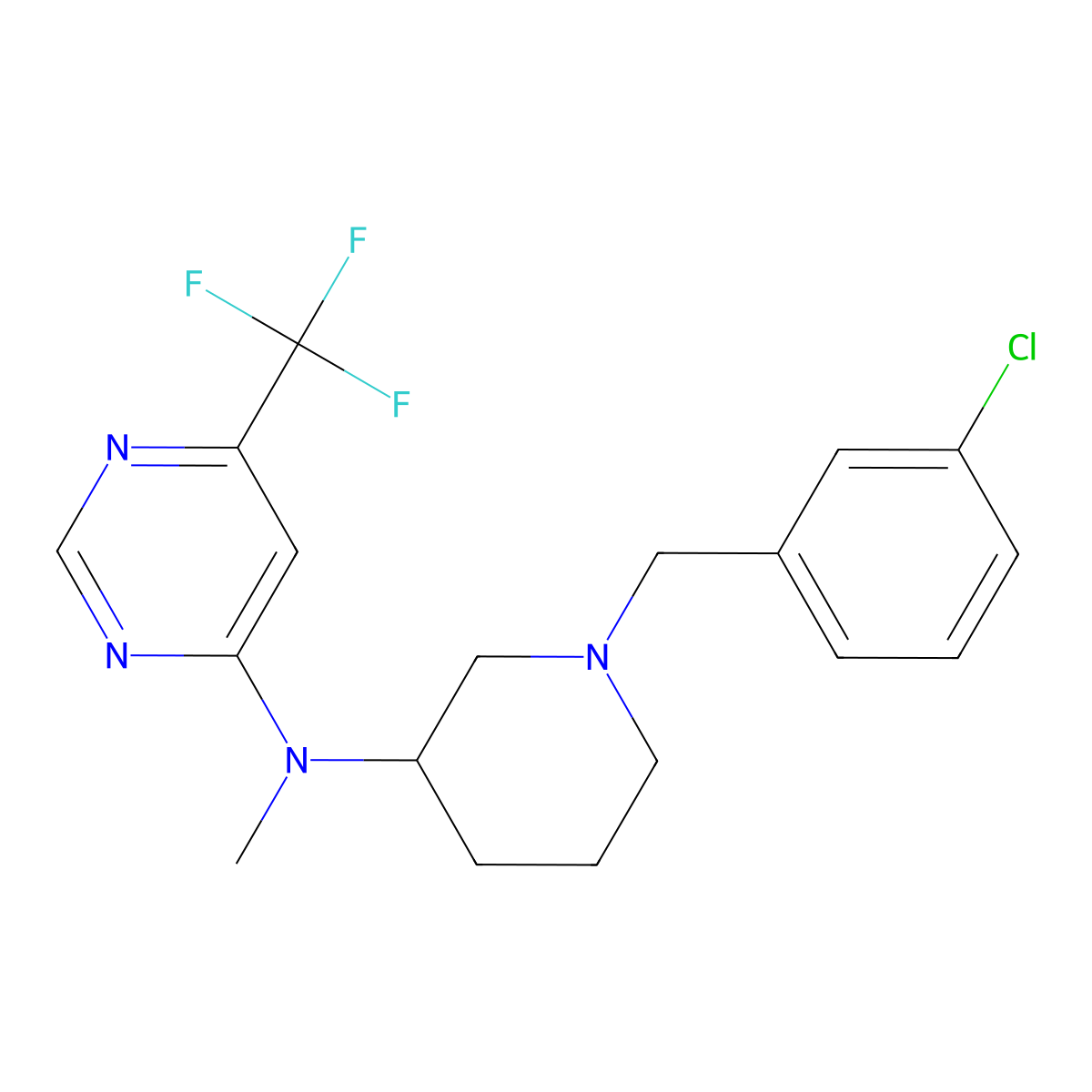 N-[1-[(3-chlorophenyl)methyl]piperidin-3-yl]-N-methyl-6-(trifluoromethyl)pyrimidin-4-amine molecular structure, CAS 3030777-72-8