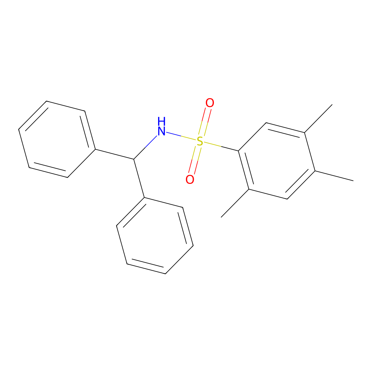 N-(diphenylmethyl)-2,4,5-trimethylbenzene-1-sulfonamide molecular structure, CAS 3030777-73-9