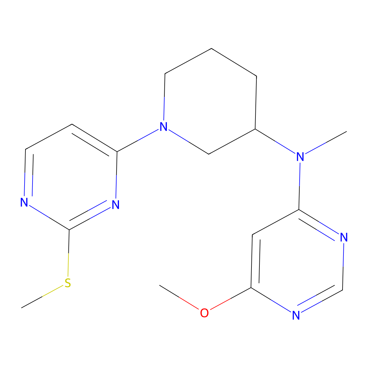 6-methoxy-N-methyl-N-{1-[2-(methylsulfanyl)pyrimidin-4-yl]piperidin-3-yl}pyrimidin-4-amine molecular structure, CAS 3030777-75-1
