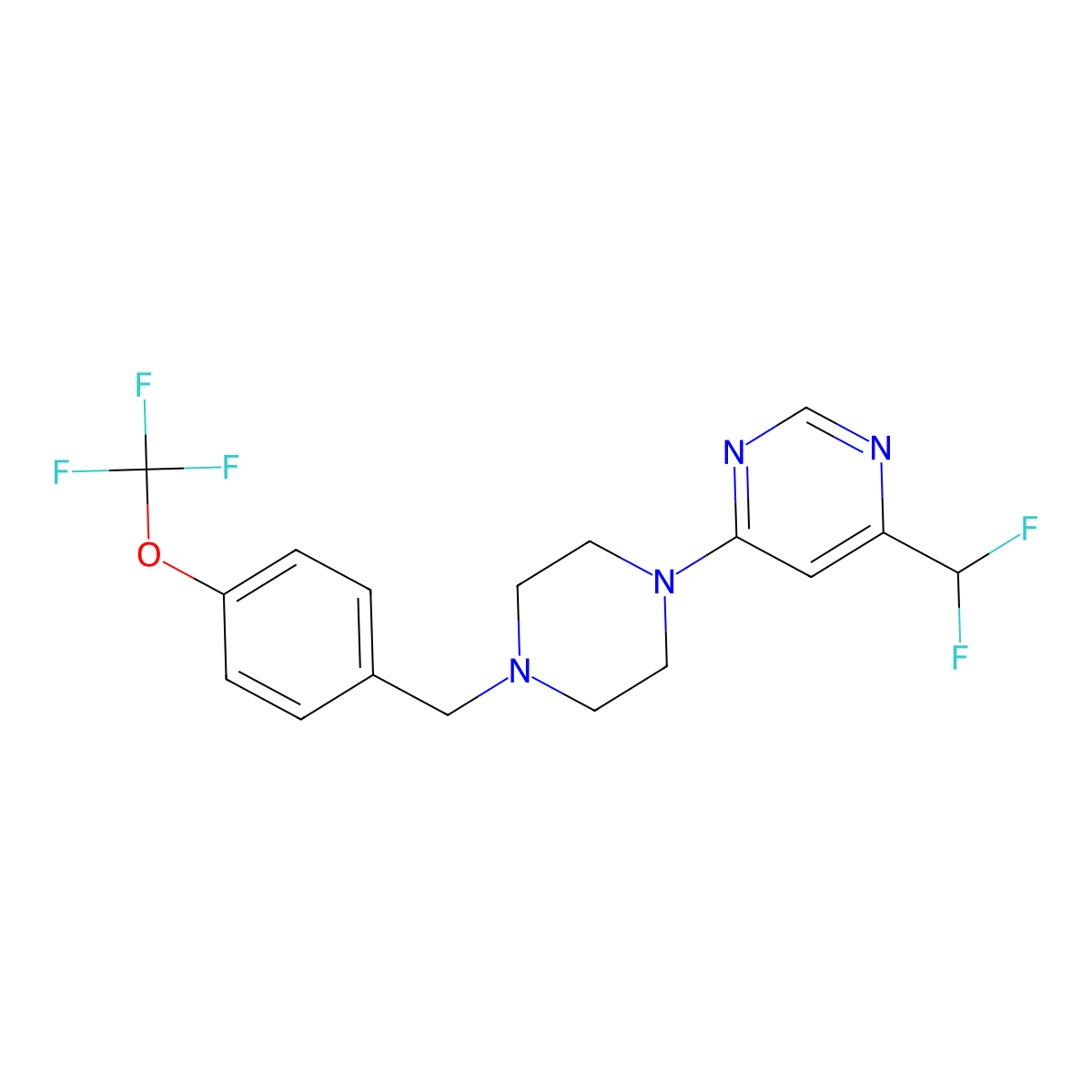 4-(Difluorome+)-6-[4-[[4-(trifluoromethoxy)phenyl]methyl]piperazin-1-yl]pyrimidine molecular structure, CAS 3030777-78-4