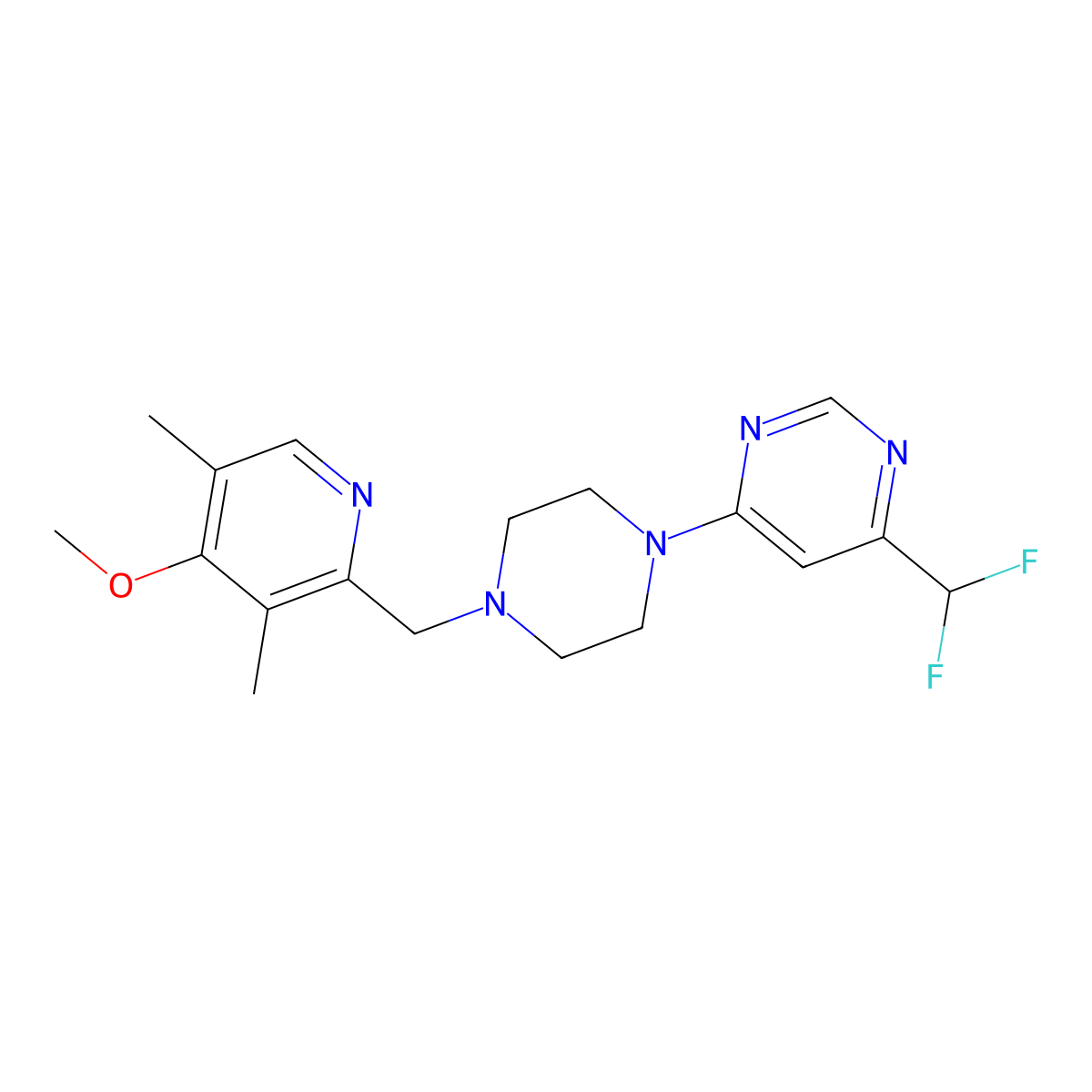 4-(Difluoromethyl)-6-{4-[(4-methoxy-3,5-dimethylpyridin-2-yl)methyl]piperazin-1-yl}pyrimidine molecular structure, CAS 3030777-81-9