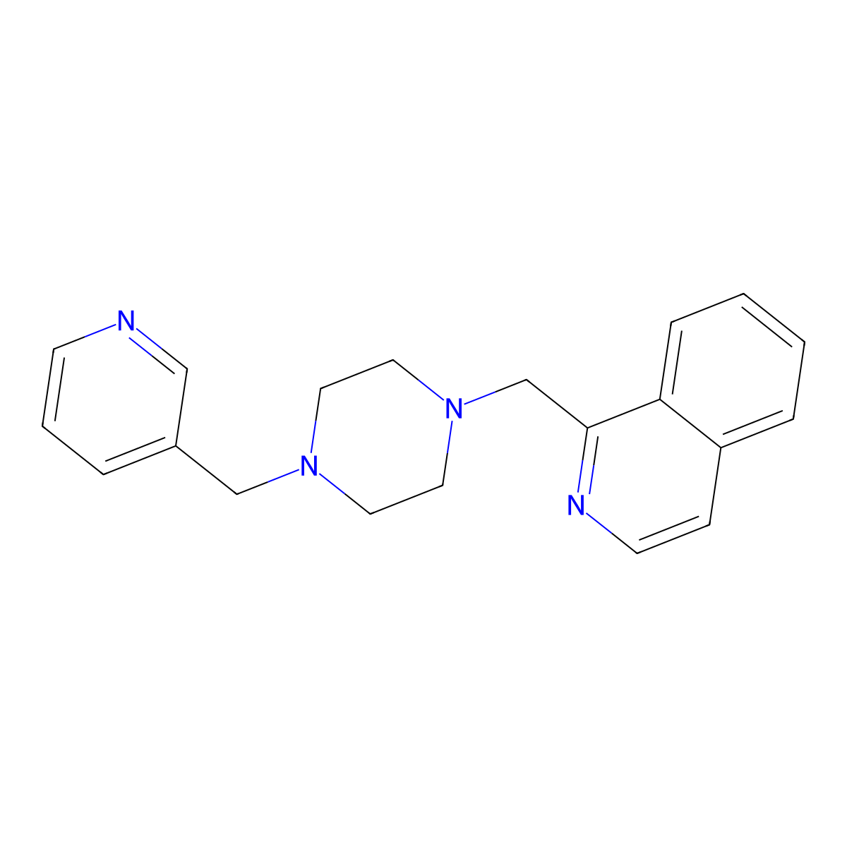 1-({4-[(Pyridin-3-yl)methyl]piperazin-1-yl}methyl)isoquinoline molecular structure, CAS 3030777-89-7