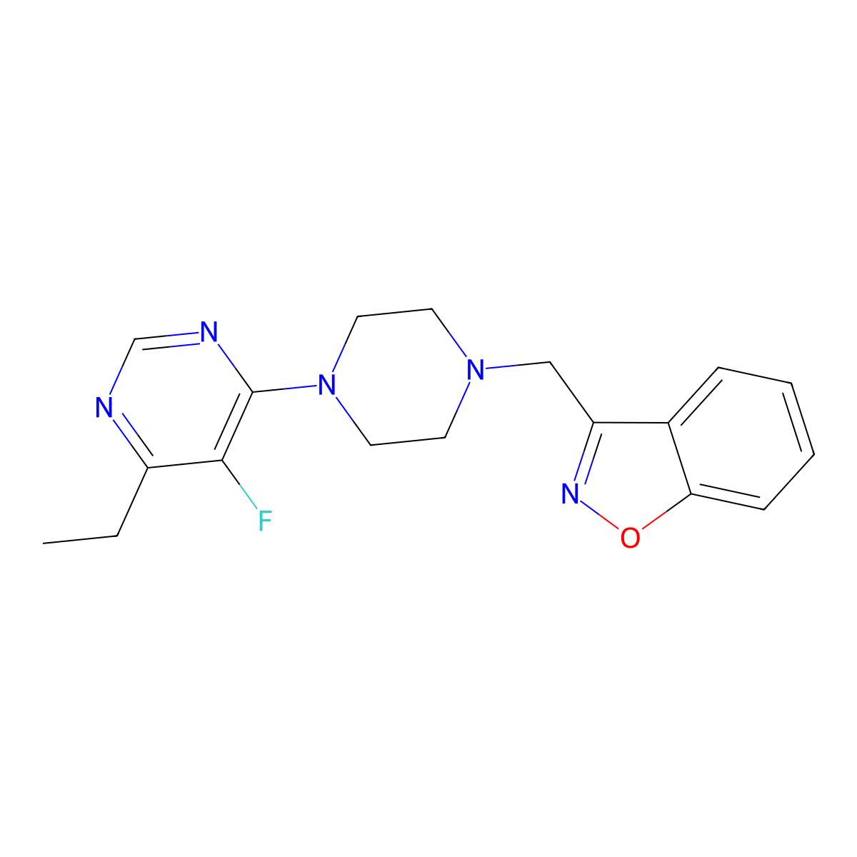 3-{[4-(6-Ethyl-5-fluoropyrimidin-4-yl)piperazin-1-yl]methyl}-1,2-benzoxazole molecular structure, CAS 3030778-00-5
