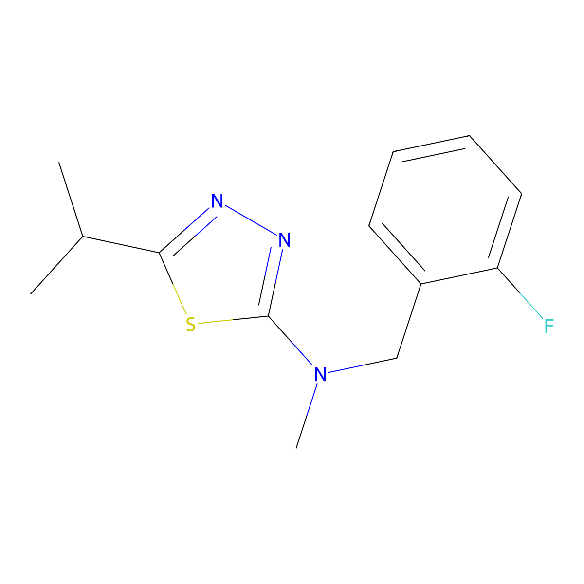 N-[(2-fluorophenyl)methyl]-N-methyl-5-(propan-2-yl)-1,3,4-thiadiazol-2-amine molecular structure, CAS 3030778-01-6