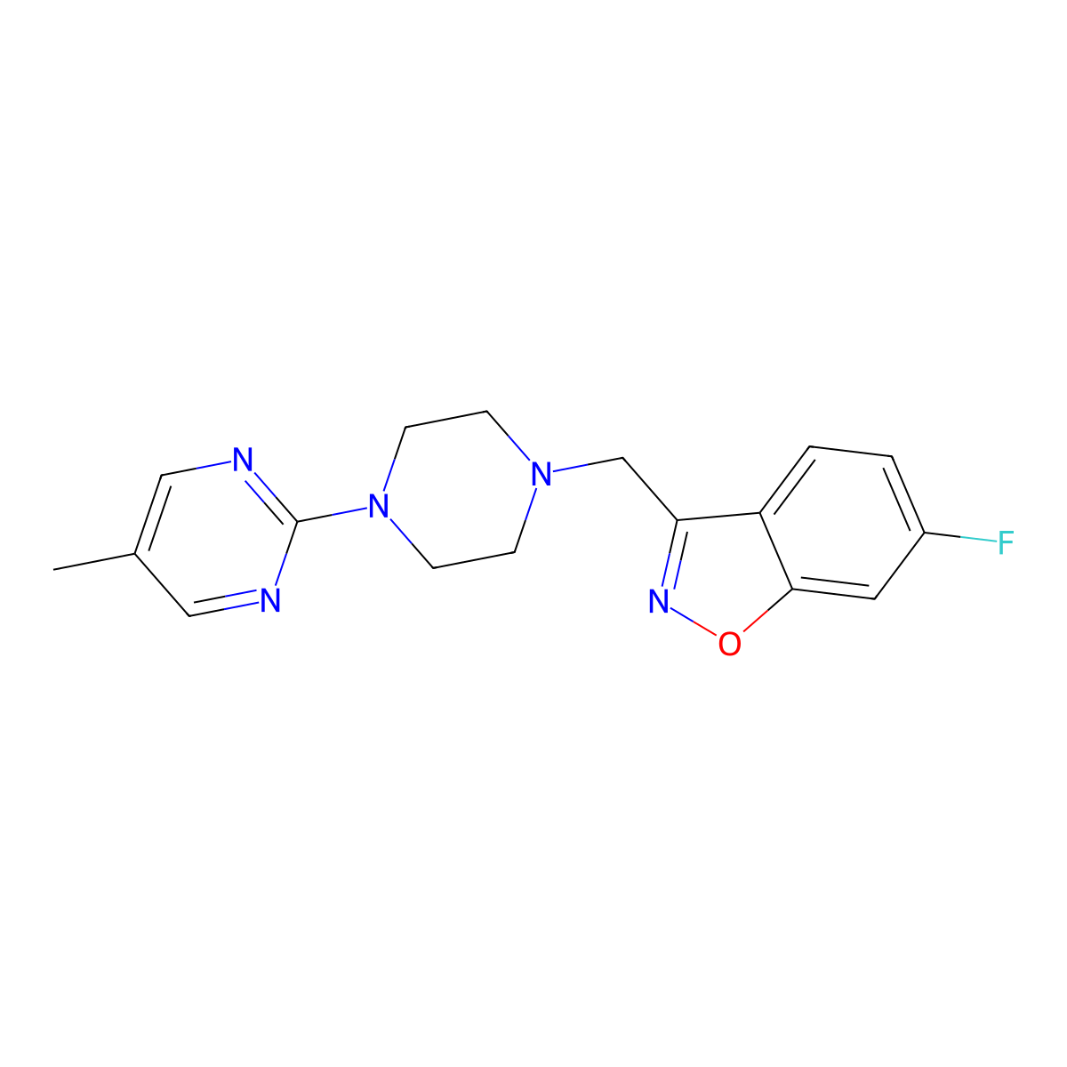 6-Fluoro-3-{[4-(5-methylpyrimidin-2-yl)piperazin-1-yl]methyl}-1,2-benzoxazole molecular structure, CAS 3030778-05-0