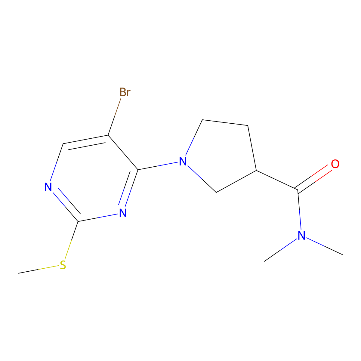 1-[5-bromo-2-(methylsulfanyl)pyrimidin-4-yl]-N,N-dimethylpyrrolidine-3-carboxamide molecular structure, CAS 3030778-22-1