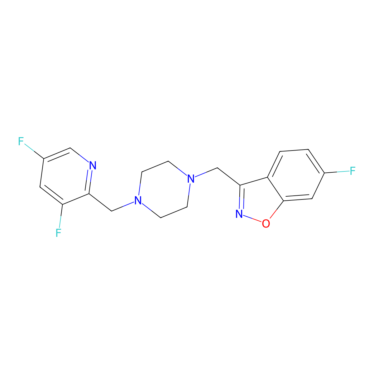 3-({4-[(3,5-Difluoropyridin-2-yl)methyl]piperazin-1-yl}methyl)-6-fluoro-1,2-benzoxazole molecular structure, CAS 3030778-24-3