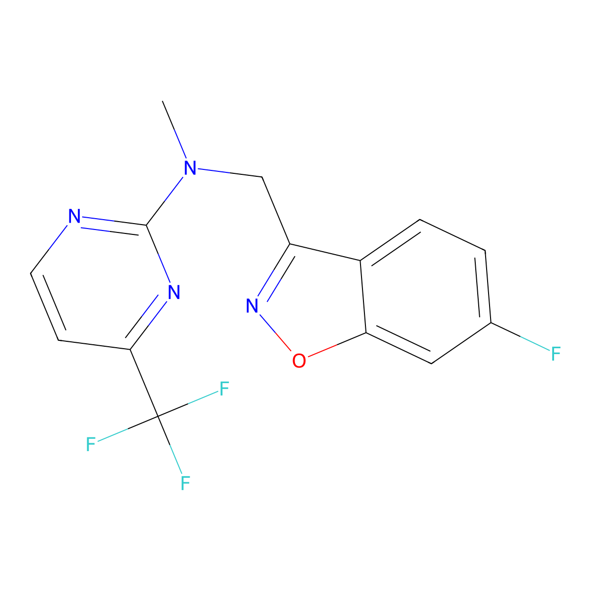 N-[(6-fluoro-1,2-benzoxazol-3-yl)methyl]-N-methyl-4-(trifluoromethyl)pyrimidin-2-amine molecular structure, CAS 3030778-28-7