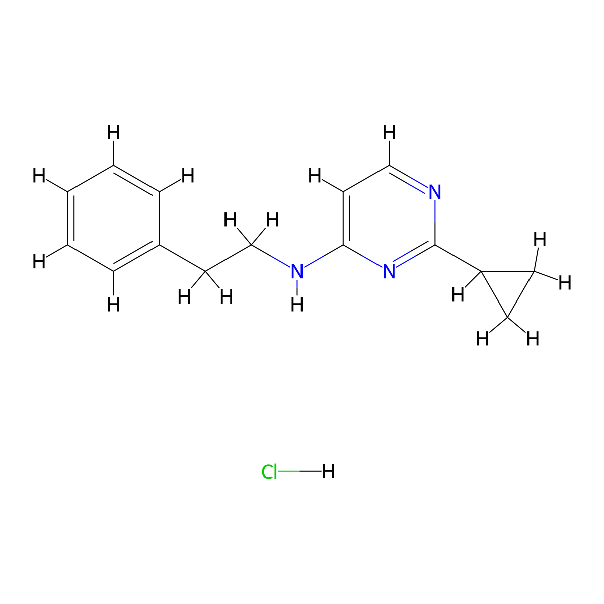 2-cyclopropyl-N-(2-phenylethyl)pyrimidin-4-amine hydrochloride molecular structure, CAS 3030778-31-2