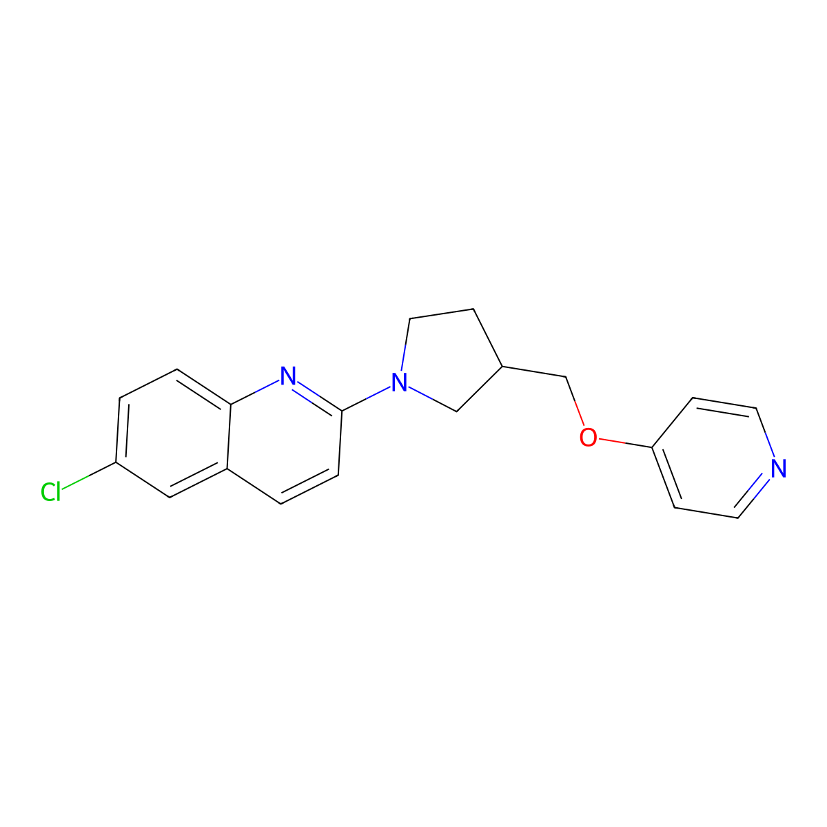 6-Chloro-2-{3-[(pyridin-4-yloxy)methyl]pyrrolidin-1-yl}quinoline molecular structure, CAS 3030778-47-0