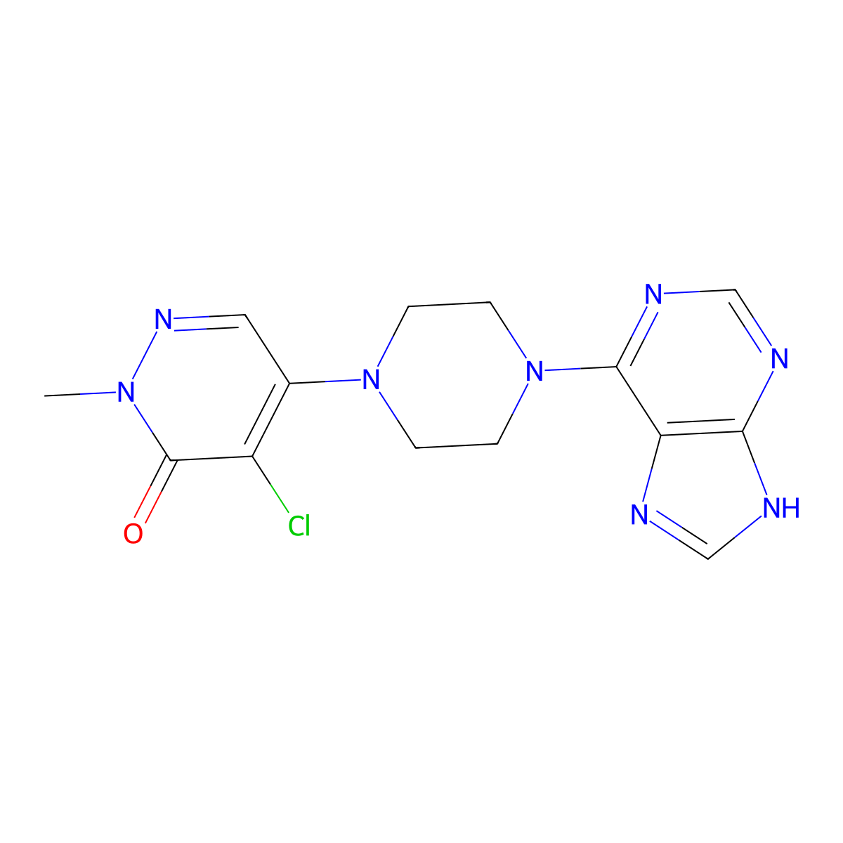 4-chloro-2-methyl-5-[4-(9H-purin-6-yl)piperazin-1-yl]-2,3-dihydropyridazin-3-one molecular structure, CAS 3030778-49-2