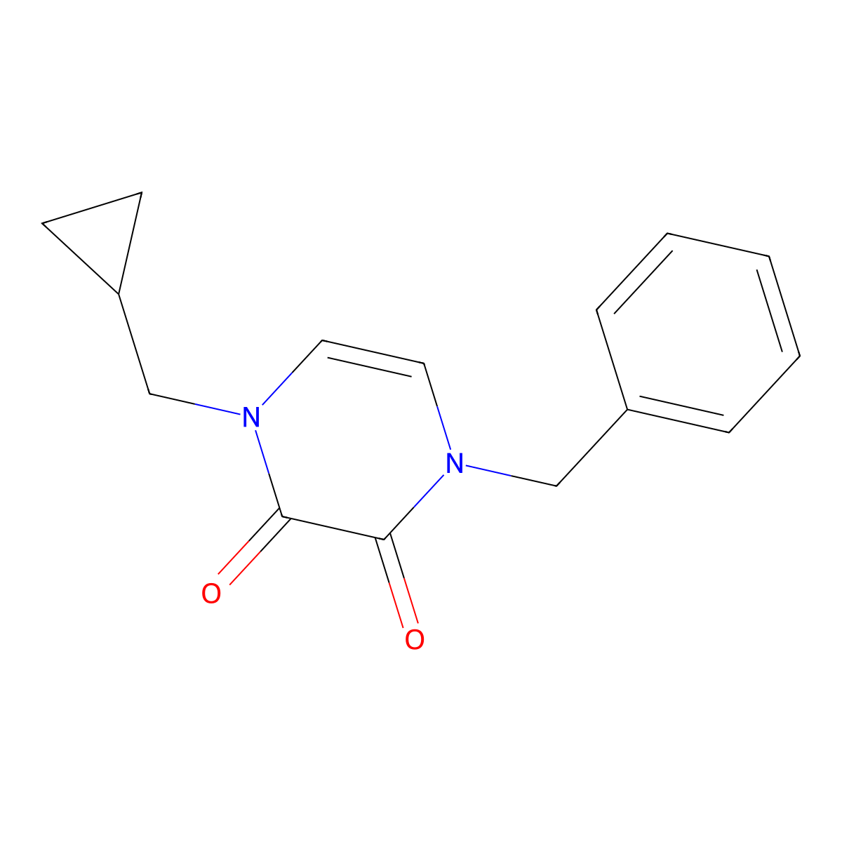 1-Benzyl-4-(cyclopropylmethyl)-1,2,3,4-tetrahydropyrazine-2,3-dione molecular structure, CAS 3030778-53-8