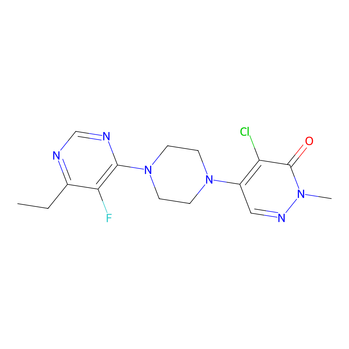 4-Chloro-5-[4-(6-ethyl-5-fluoropyrimidin-4-yl)piperazin-1-yl]-2-methyl-2,3-dihydropyridazin-3-one molecular structure, CAS 3030778-56-1