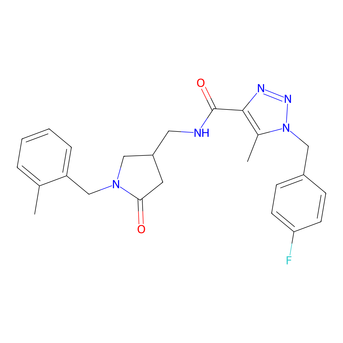 1-[(4-fluorophenyl)methyl]-5-methyl-N-({1-[(2-methylphenyl)methyl]-5-oxopyrrolidin-3-yl}methyl)-1H-1,2,3-triazole-4-carboxamide molecular structure, CAS 3030778-63-0