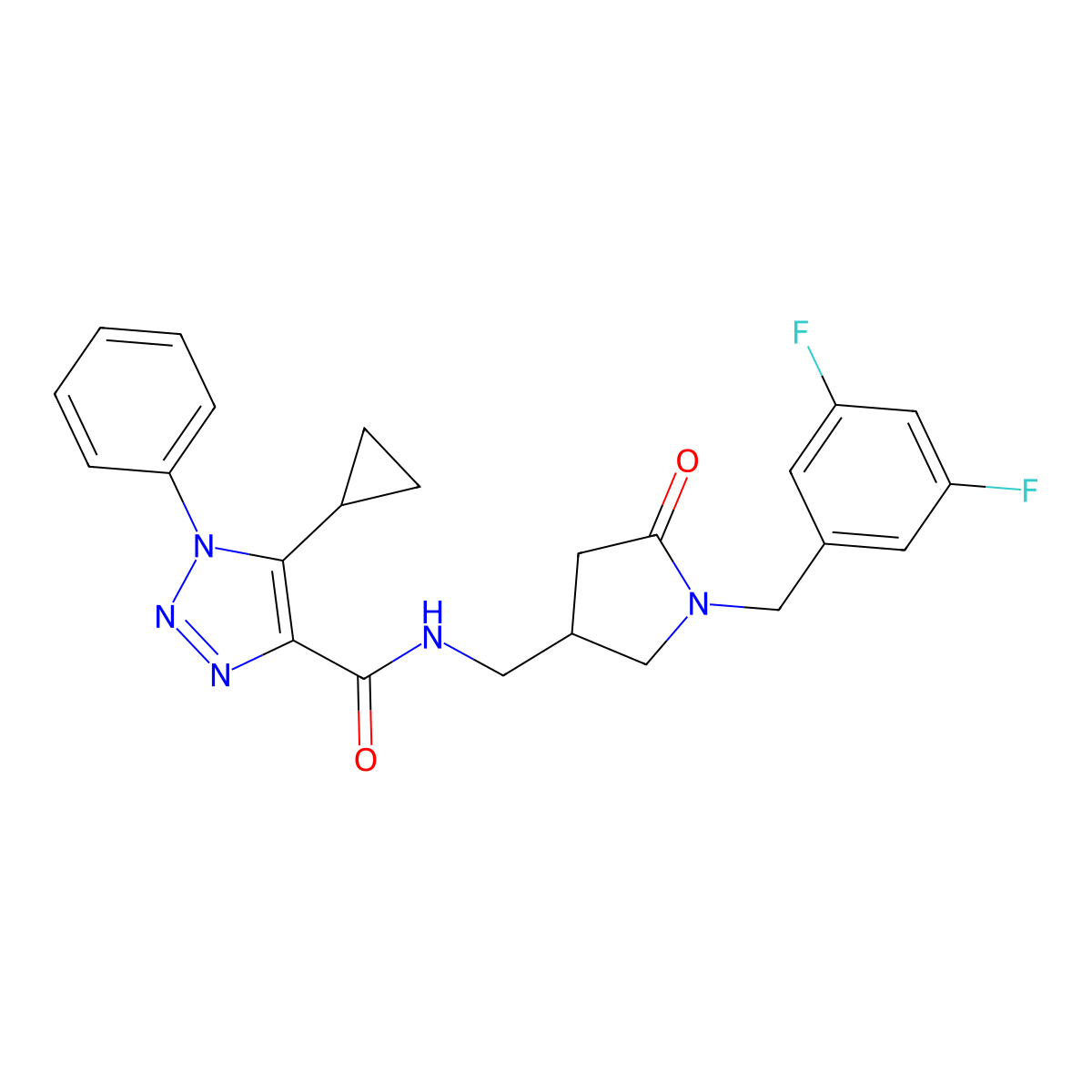 5-cyclopropyl-N-[[1-[(3,5-difluorophenyl)methyl]-5-oxopyrrolidin-3-yl]methyl]-1-phenyltriazole-4-carboxamide molecular structure, CAS 3030778-67-4