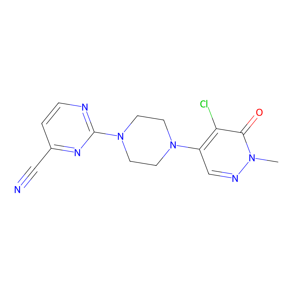 2-[4-(5-Chloro-1-methyl-6-oxo-1,6-dihydropyridazin-4-yl)piperazin-1-yl]pyrimidine-4-carbonitrile molecular structure, CAS 3030778-70-9