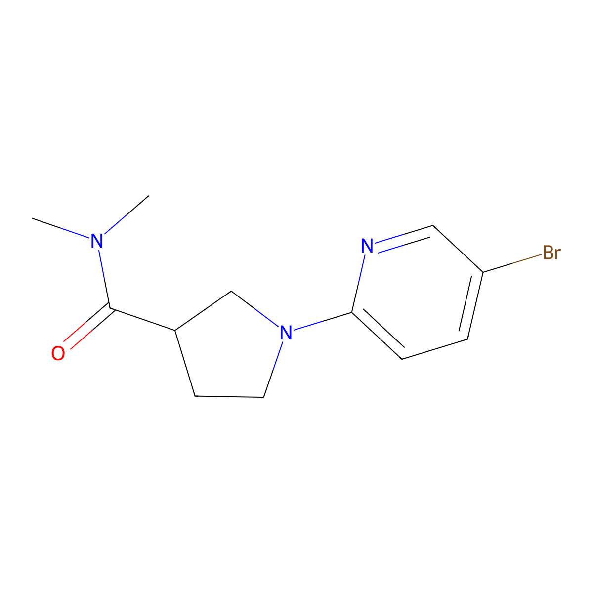 1-(5-bromopyridin-2-yl)-N,N-dimethylpyrrolidine-3-carboxamide molecular structure, CAS 3030778-71-0